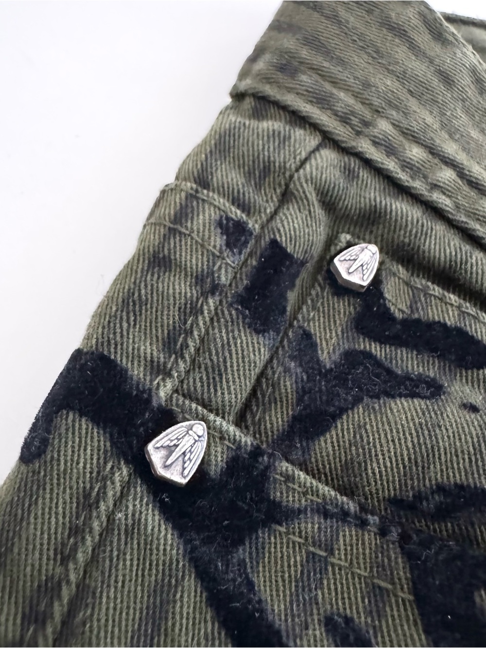 Faith Connexion Olive Green Skinny Jeans with Velvet Brocade Pattern - Size 29 - Picture 6 of 10